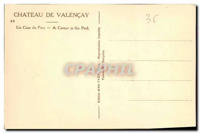 Zamek w Valençay — Kąt ogrodu — Wydawnictwo Sztuk YVOI, Paryż — Rewers