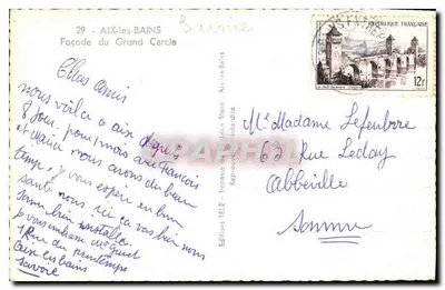 Aix-les-Bains — Façade du Grand Cercle — Éditions Télé — Rewers