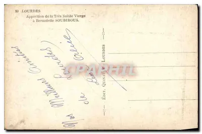 Wydarzenie zjawienia Najświętszej Panny Maryi przed Bernadettą Soubirous — Lourdes — Édit. Quinaud Lourdes — Rewers