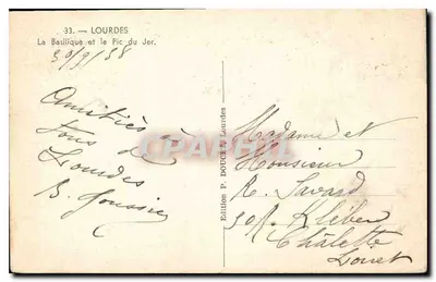 Lourdes — Bazylika i Pic du Jer — Wydawnictwo P. Douce — Rewers