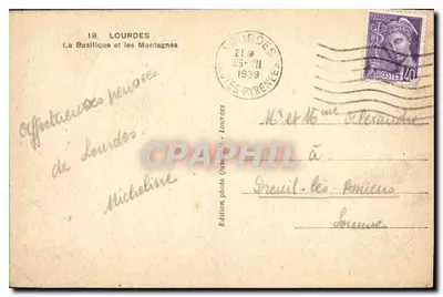 Lourdes — La Basilica e le Montagne — Edizione Foto Lourdes — Verso