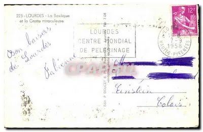 Lourdes — A Basílica e a Gruta Milagrosa — Edit. P. Doucet & Pl. Périn — Verso