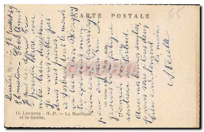 Lourdes — De Basiliek en de Grot — De Ansichtkaarten A. ALBI n°65 — Achterkant