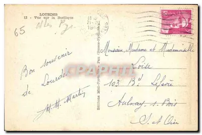 Lourdes — Widok na bazylikę — Éditions Midi-Pyrénées, n° 65 — Rewers