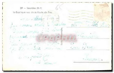 Lourdes — La Basilica vista dalla Strada di Pau — Edizione Chantecler, n°39 — Verso