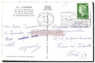 La Grotta Benedetta — Lourdes — Ed. A. Doucet, Piazzale Pétrarque, Lourdes — Verso