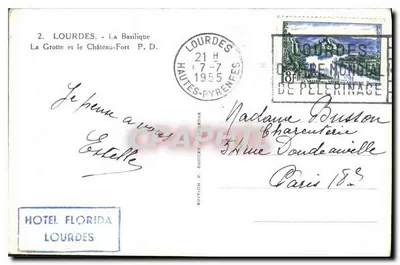 Lourdes — La Basilique, La Grotte et le Château-Fort — Édition P. D. — Verso