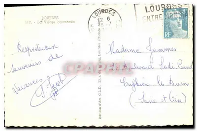 Lourdes — A Virgem coroada — Edição d'Art Lourdes — Verso