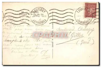 Lourdes — A Basílica e o Pic du Jer — Edição P. Douet, Lourdes — Verso