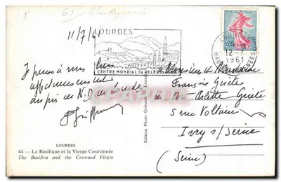 Lourdes — De Basiliek en de Kruisende Maagd — Foto-uitgave Quinault, serie 5 — Achterkant