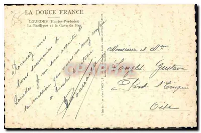Lourdes (Hautes-Pyrénées) — A Basílica e o Gave de Pau — editor J. Yvon, n°3 — Verso