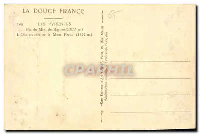Pic du Midi de Bigorre — Observatório e Mont Perdu — Éditions d'Art Yvon, Paris — Verso