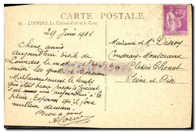 Lourdes — O Castelo-Forte e o Gave — Yanouy — Verso