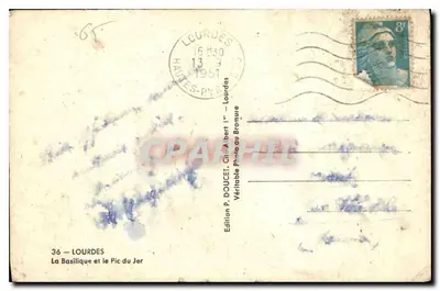 Lourdes — De Basiliek en de Pic du Jer — Editeur P. Doucet, n°36 — Achterkant