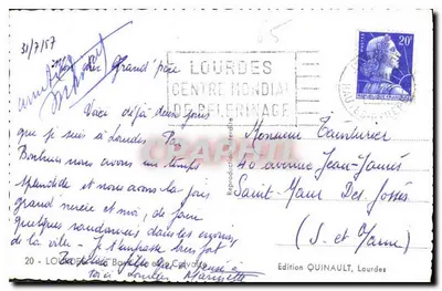 Lourdes — Basílica Nossa Senhora do Rosário e ponte — Edição QUINAULT, Lourdes — Verso
