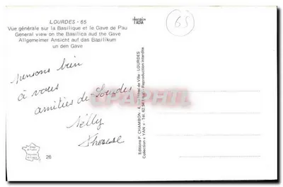 Lourdes — Vista geral da Basílica e do Gave de Pau — Edições P. CHAMBON — Verso