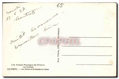 Wodospad i kaskada Lutour — Cauterets — Bloc frères, wydawcy, Bordeaux — Rewers