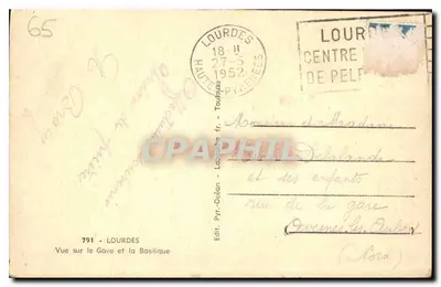Lourdes — Widok na rzekę Gave i Bazylikę — Edit. Lourdes, n°791 — Rewers