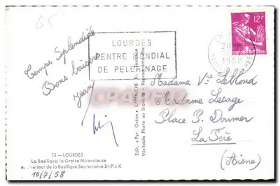 Stulecie pojawień Najświętszej Maryi Panny z Lourdes — 1858-1958 — Wydawca L'ARQUOUCHE — Rewers