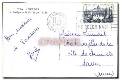 Lourdes — Bazylika i Pic du Jer — Wydawnictwo P. Doucet — Rewers