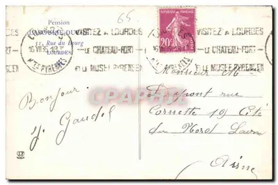 Lourdes — Widok z góry na Esplanade, bazylikę i dolinę Gave — Phototypie Labouche Frères, Toulouse — Rewers