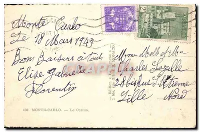 Kasyno w Monte-Carlo — widok panoramiczny — Wydanie przez La Grima, Monaco, nr 103 — Rewers
