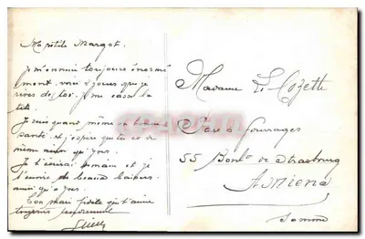 Młody mężczyzna w stroju wieczornym — z bukietem myśli — wydawca Meisange, n° 588 — Rewers