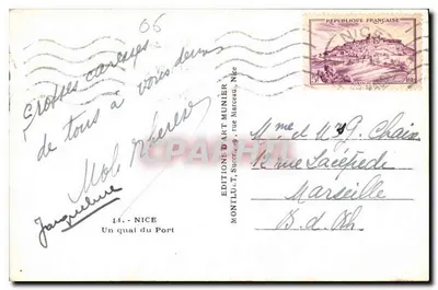 Port w Nicei — widok z nabrzeża portowego z łodziami — Wydawnictwo Art Munier, n° 14 — Rewers