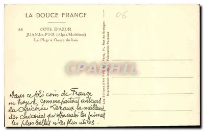 Juan-les-Pins — De Strand tijdens het bad — Éditions d'Art YVC, Parijs — Achterkant