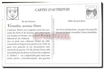 Versailles — A Avenida Thiers — Editora: Cartas de Outrora — Verso