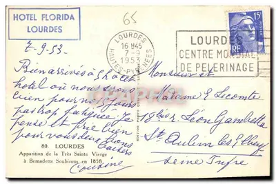 Wydarzenie zjawienia Najświętszej Panny Maryi Bernadette Soubirous — Hotel Florida Lourdes, n°80 — Rewers