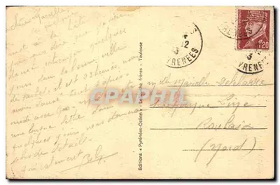 Tarbes - Place de Verdun — au fond, l'Hôtel Moderne — éditeur LF Toulouse, n° 519 — Verso