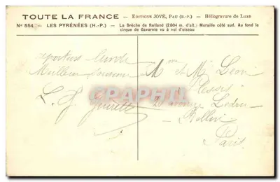 De Pyreneeën — La Brèche de Rolland (2804 m. hoogte) — Éditions Jové, Pau (B.P.) — Achterkant