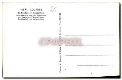 Lourdes — Objawienie Najświętszej Panny Maryi — Wydawnictwo A. Doucet, Place Peyramale — Rewers
