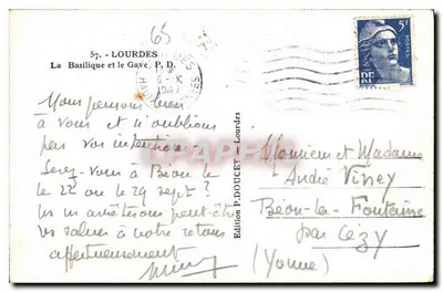 La Basílica y el Gave en Lourdes — Edición P. DOUCET, n°57 — Reverso