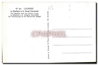 Lourdes — La Basílica y la Virgen Coronada — Edición A. Doucet, Lourdes — Reverso