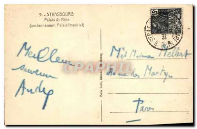 Palácio do Reno (anteriormente Palácio Imperial) — Strasbourg — editor Félis Luib, n°9 — Verso