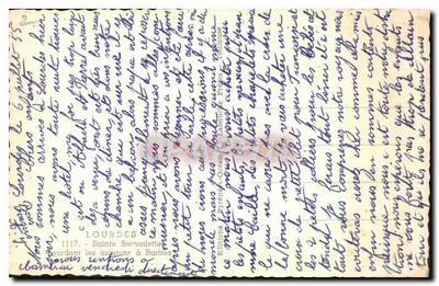 Souvenir z Lourdes — scenografia pasterska z pasterką i owcami — wydawca nieznany — Rewers