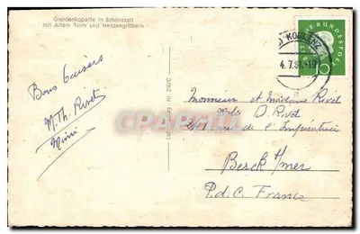Gnadenkapelle w Schönenstatt — z dawnym dzwonnikiem i grobami bohaterów — wydanie Lanz & Co. n° 250/C — Rewers