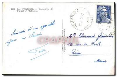 Lac d'Annecy — Presqu'île de Duingt en Talloires — Uitgave CIL Annecy, n°1262 — Achterkant