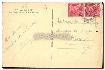 Lourdes — Bazylika i Pic du Jer — Wydawnictwo P. DUQUET — Rewers