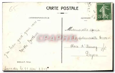 Lourdes — Najświętsza Panna Królowa i Zamek — Wydanie F. Viron, nr 12 — Rewers