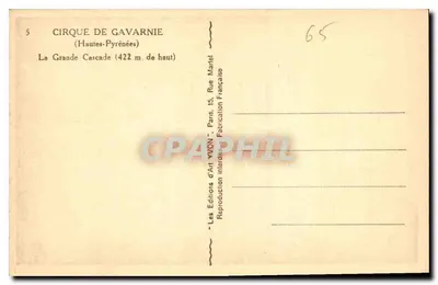 Cirque de Gavarnie — Wielka Skocznia (422 m wysokości) — Les Editions d'Art Yvon, Paryż — Rewers