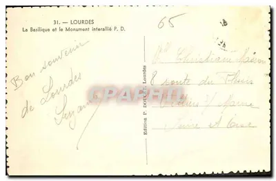 Lourdes — Bazylika i monument interallijski P. D. — Wydawnictwo F. DOUCHEL, Lourdes — Rewers