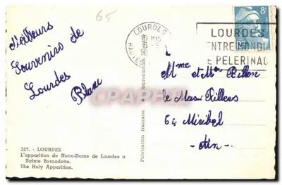 A aparição de Nossa Senhora de Lourdes a Santa Bernadette — reprodução francesa n°327 — editor R. Mercier — Verso