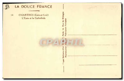 Chartres — Widok katedry i rzeki Eure — Éditions d'Art, Paryż — Rewers