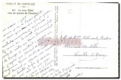 Wieża Eiffela — widok z pałacu Chaillot — Éd. d'Art "GUY", Paryż, n° 801 — Rewers