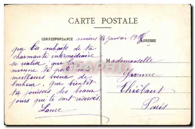 Menina pequena em vestido bordado — com buquê — foto de estúdio — Paris, 1918 — Verso