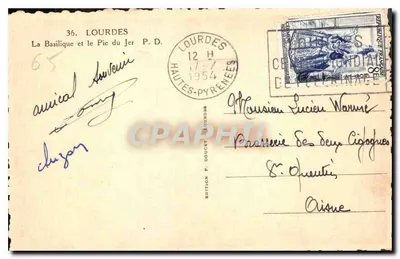 Lourdes — A Basílica e o Pic du Jer — Edição P. Doucet, n°36 — Verso