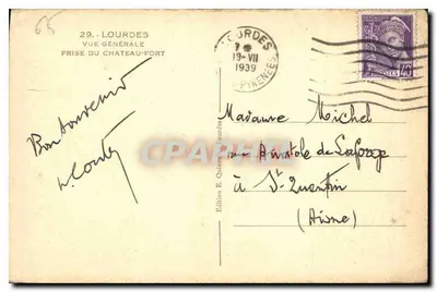 Lourdes — Ogólny widok z fortecznego zamku — Wydawnictwo E. Quinon, nr 29 — Rewers